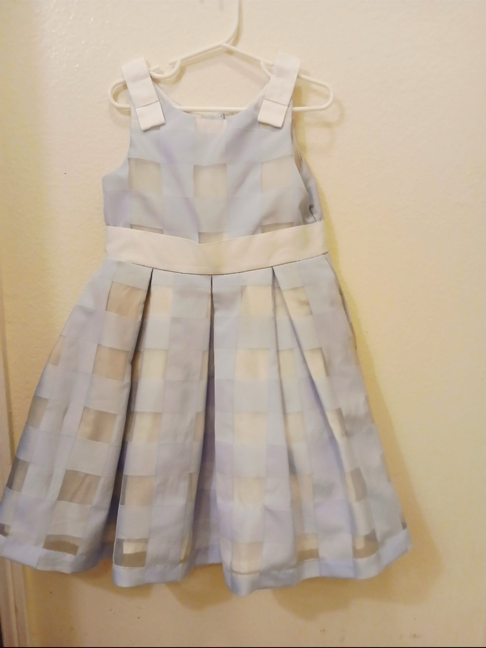 Janie and Jack Pale Blue Checkered Party Dress with White Waistband